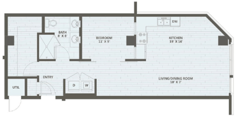 Floor plan for studio, 1 bath, 775 sqft